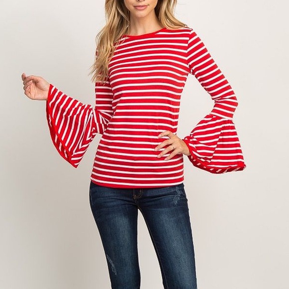 Striped Bell Sleeve Top - Picture 3 of 9